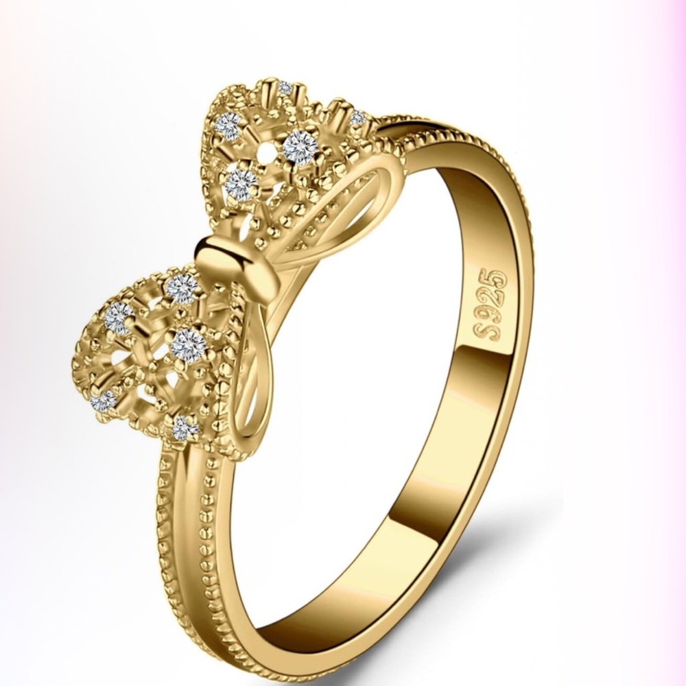 14k White Yellow Rose Gold Plated 925 Sterling Silver Gold Bow Ring